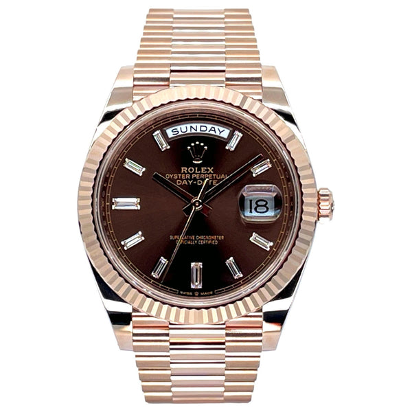 2023 Rolex Day-Date 40 40mm 228235-0003 Chocolate Dial with 10 Baguette-Cut Diamonds