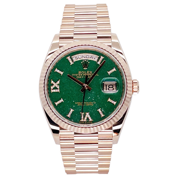 2023 Rolex Day-Date 36 36mm 128235-0068 Green Aventurine Dial with Diamonds