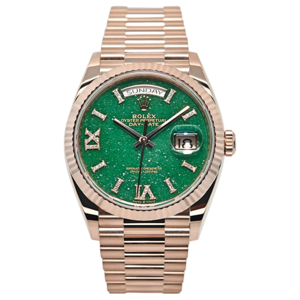 2023 Rolex Day-Date 36 36mm 128235-0068 Green Aventurine Dial with Diamonds