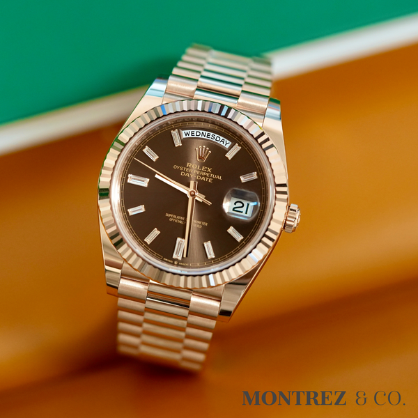 2023 Rolex Day-Date 40 40mm 228235-0003 Chocolate Dial with 10 Baguette-Cut Diamonds